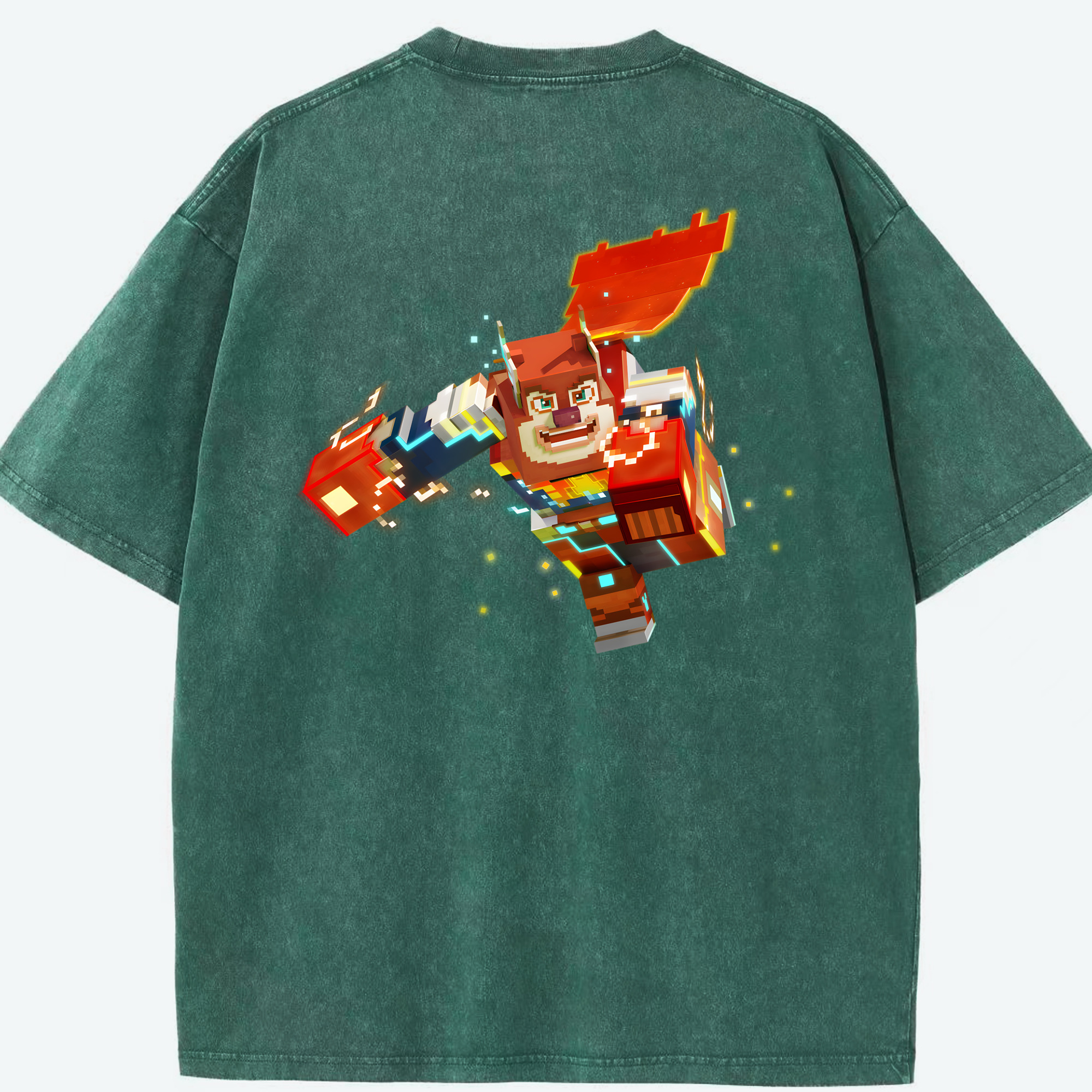 （画像用） マインクラフト ブロックの世界 Minecraft MC Block world 綿100% ヴィンテージ風 半袖Tシャツ（背面プリント）